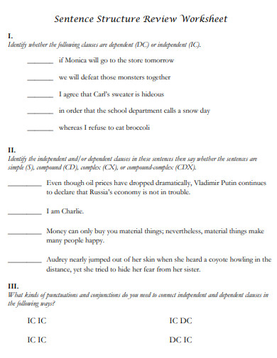 sentence structure review worksheet