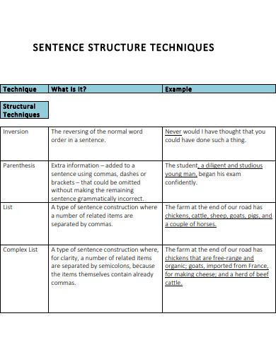 sentence structure technique