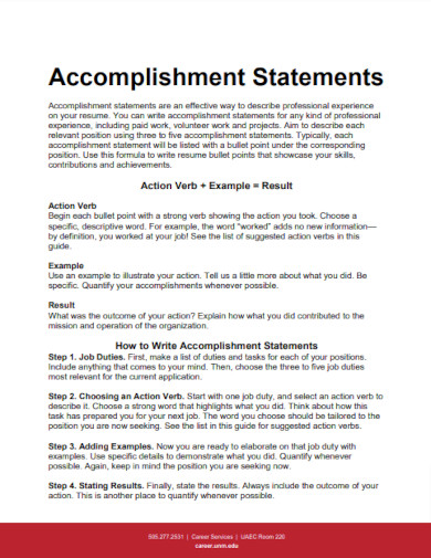 simple accomplishment statements example