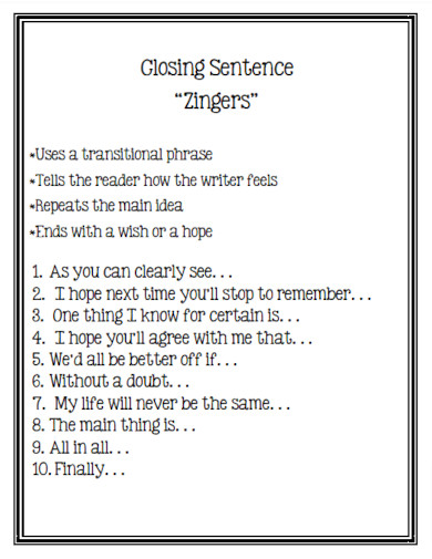 examples of a closing sentence for an essay