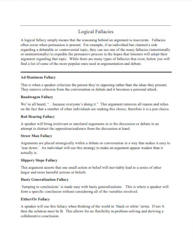 34+ Logical Fallacy - Examples, PDF | Examples