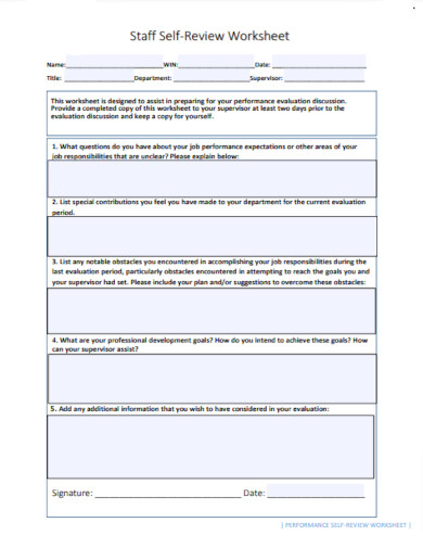 staff self review worksheet example