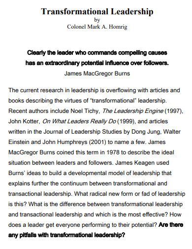 standard transformational leadership