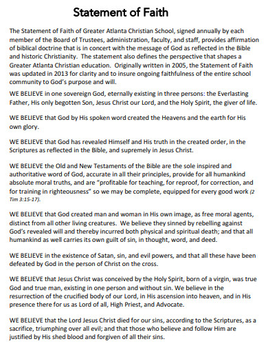 personal statement of faith example baptist