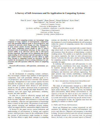 survey of self awareness and its application in computing systems