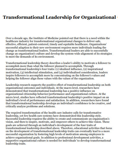 transformational leadership organizational