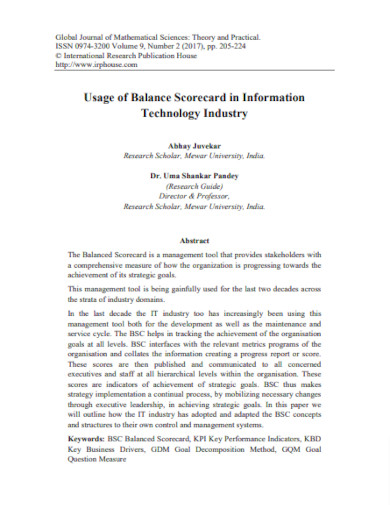 usage of balance scorecard in information technology industry
