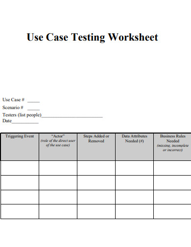 use case testing worksheet