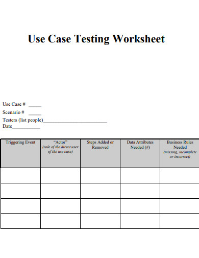 Use Case Testing Worksheet