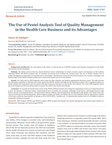 use of pestel analysis tool of quality management
