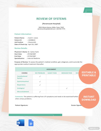 review of systems template