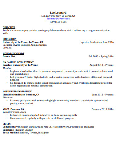 student resume job objective