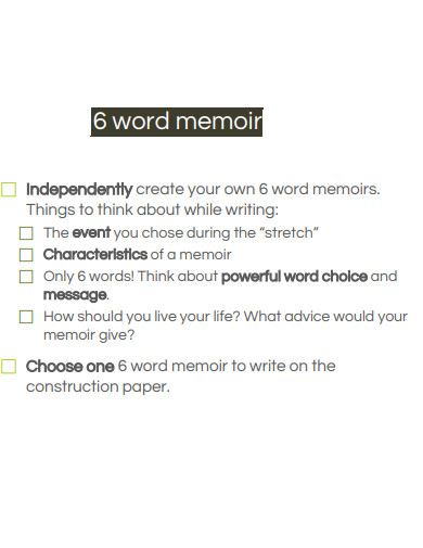 6 word memoir checklist