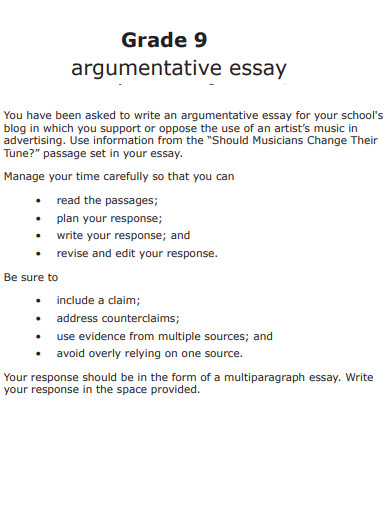 argumentative essay for 9th grade