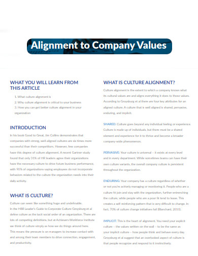 alignment company values example