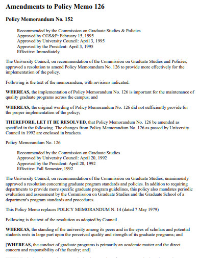 amendments to policy memo