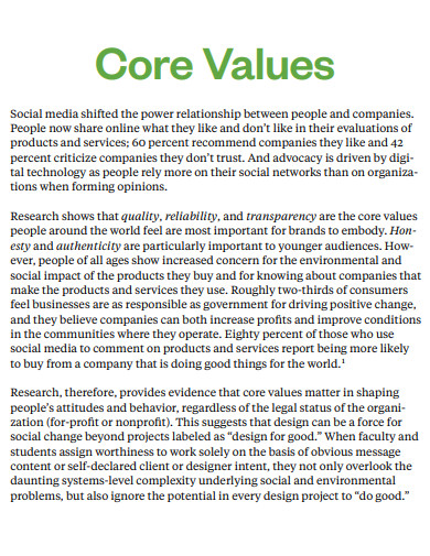basic company values example