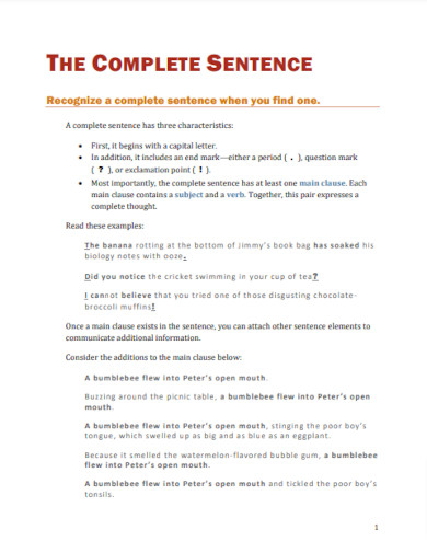 basic complete sentence example