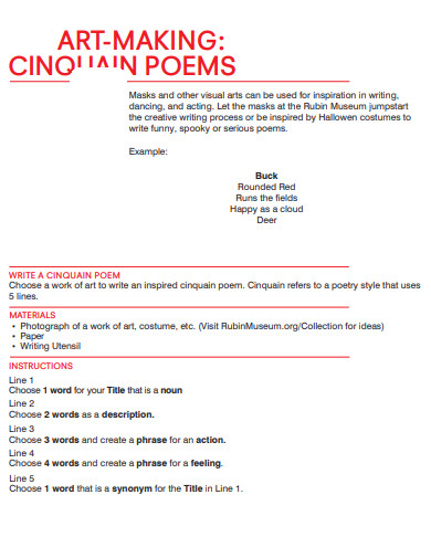 cinquain poem art making example