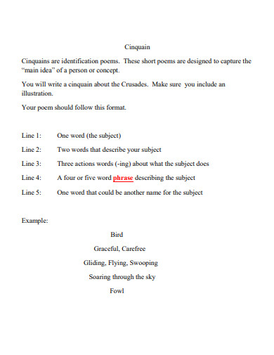 cinquain poem instructions example
