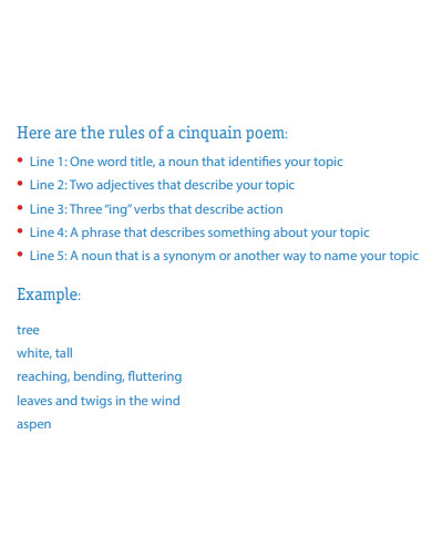 cinquain poem rules example