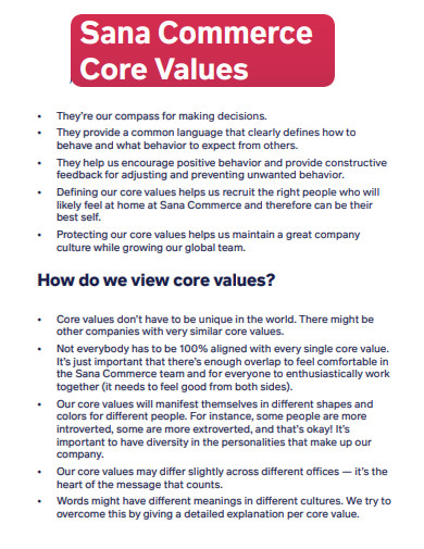 company importance values example