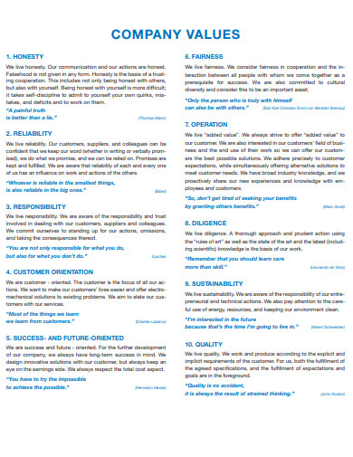 30+ Company Values Examples in PDF | Examples