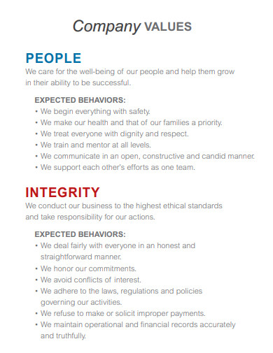 30+ Company Values Examples in PDF | Examples