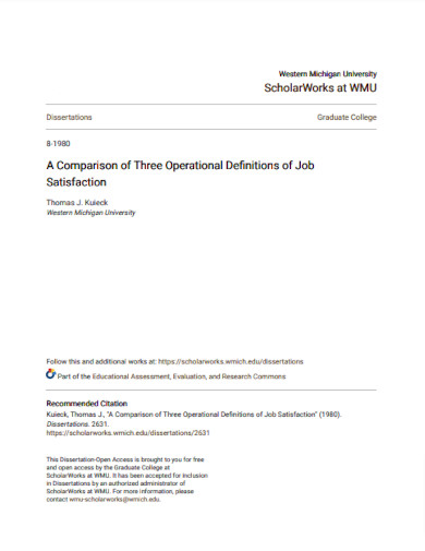 comparison of three operational definitions of job satisfaction