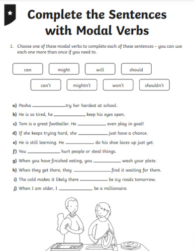 complete the sentences with modal verbs example