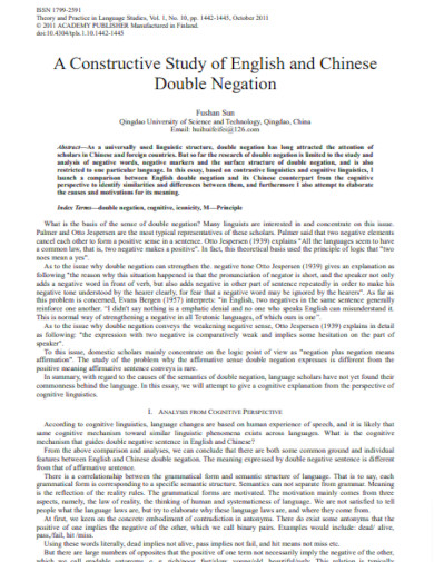 constructive study of english and chinese double negation