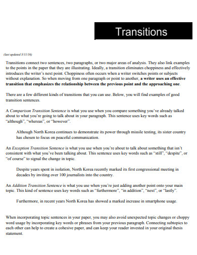 contrast transition sentences