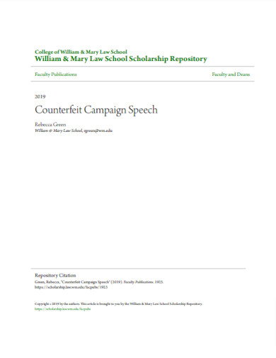 counterfeit campaign speech example