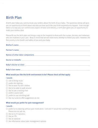 Birth Plan - Examples