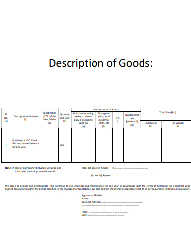 Description Of Goods 25 Examples How To Provide PDF