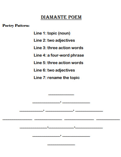 diamante poem pattern example