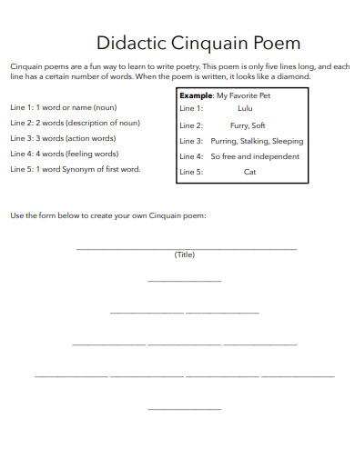 Cinquain Poem 40 Examples How To Write Pdf