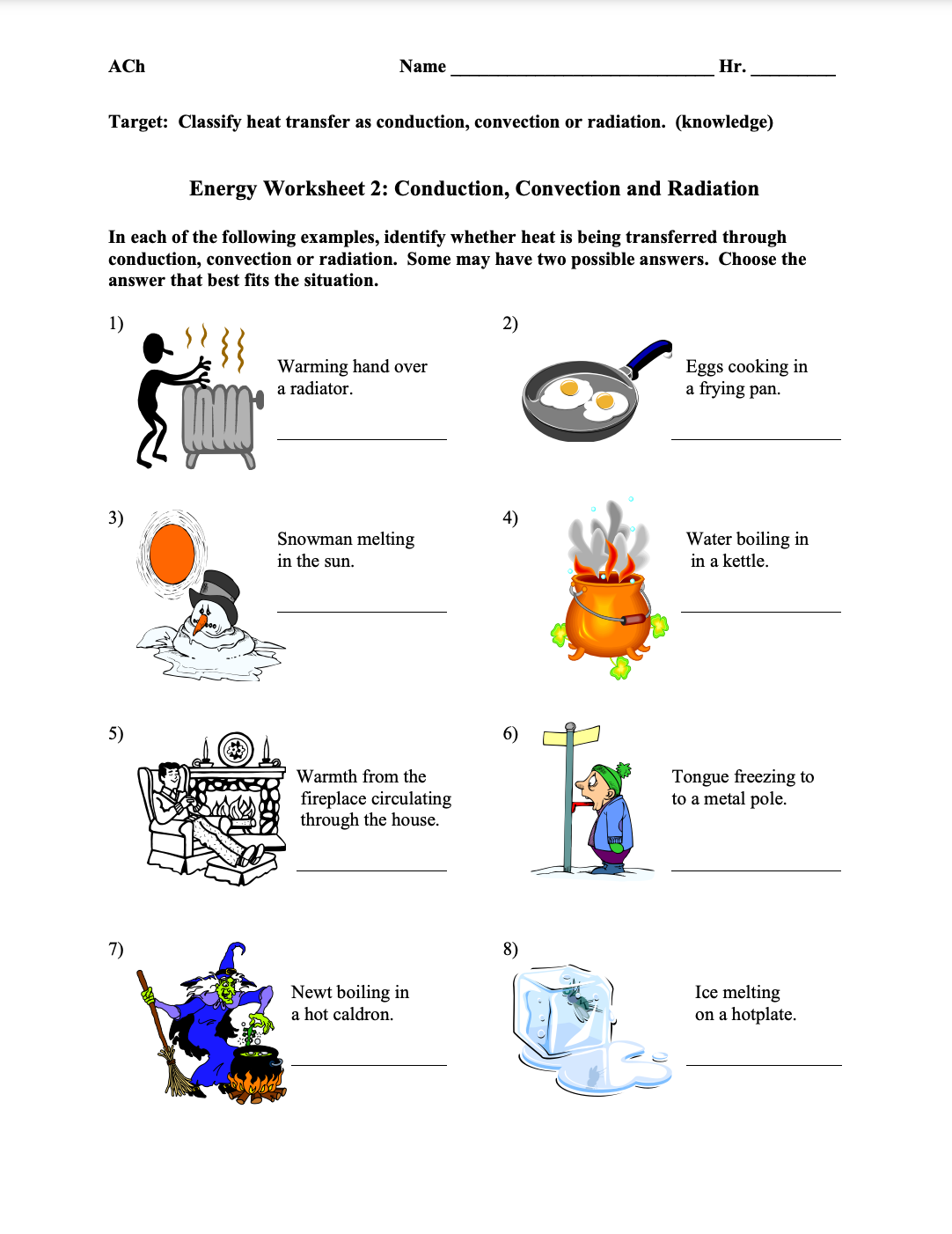 energy worksheet conduction convection and radiation