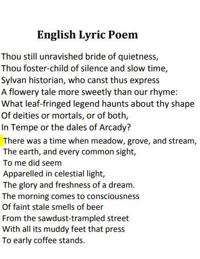 english lyric poem