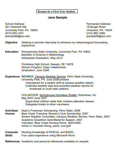Entry Level High School Students Resume 
