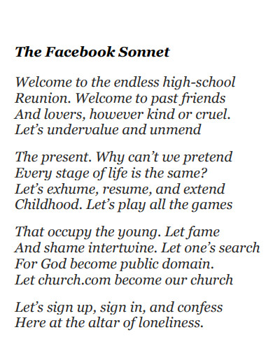 facebook sonnet poem example