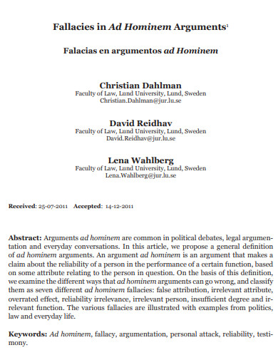 fallacies in ad hominem argument