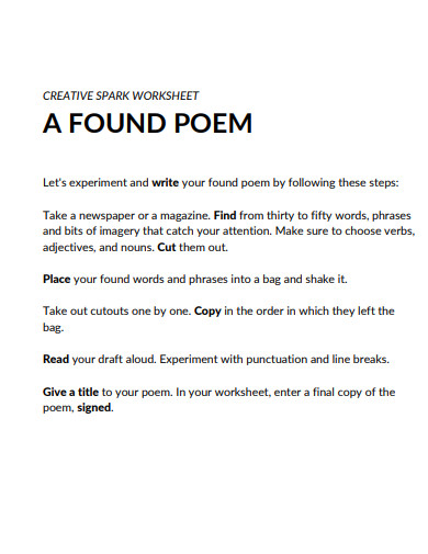 found poem worksheet example