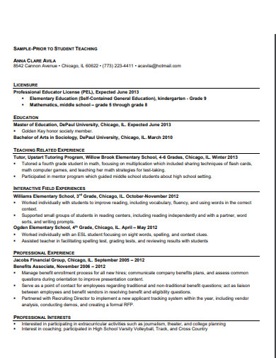 graduate teacher resume template