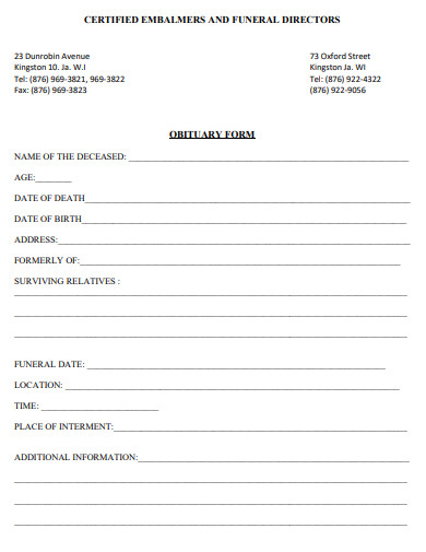 funeral obituary form