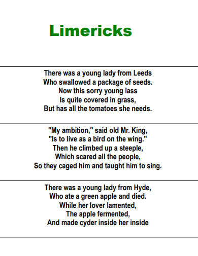 30+ Limerick Poem Examples in PDF | Examples