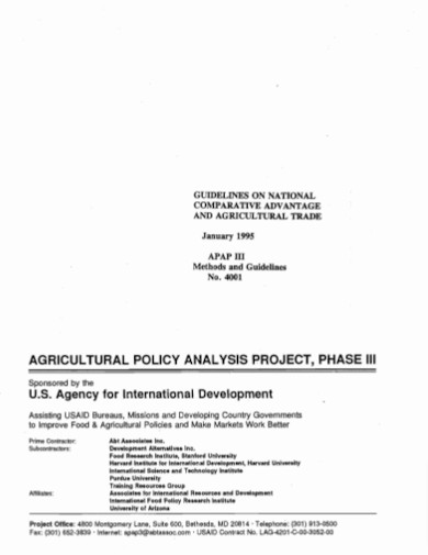 guidelines on national comparative advantage and agricultural trade
