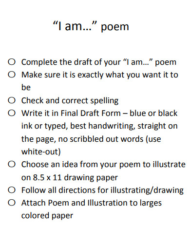 i am poem checklist example