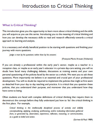 critical thinking examples resume