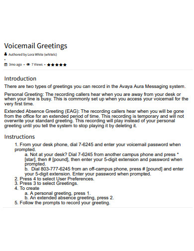 introduction to voicemail greeting